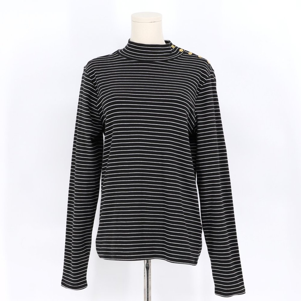 J. CREW Striped Mockneck Ribbed Top Size L Black & White